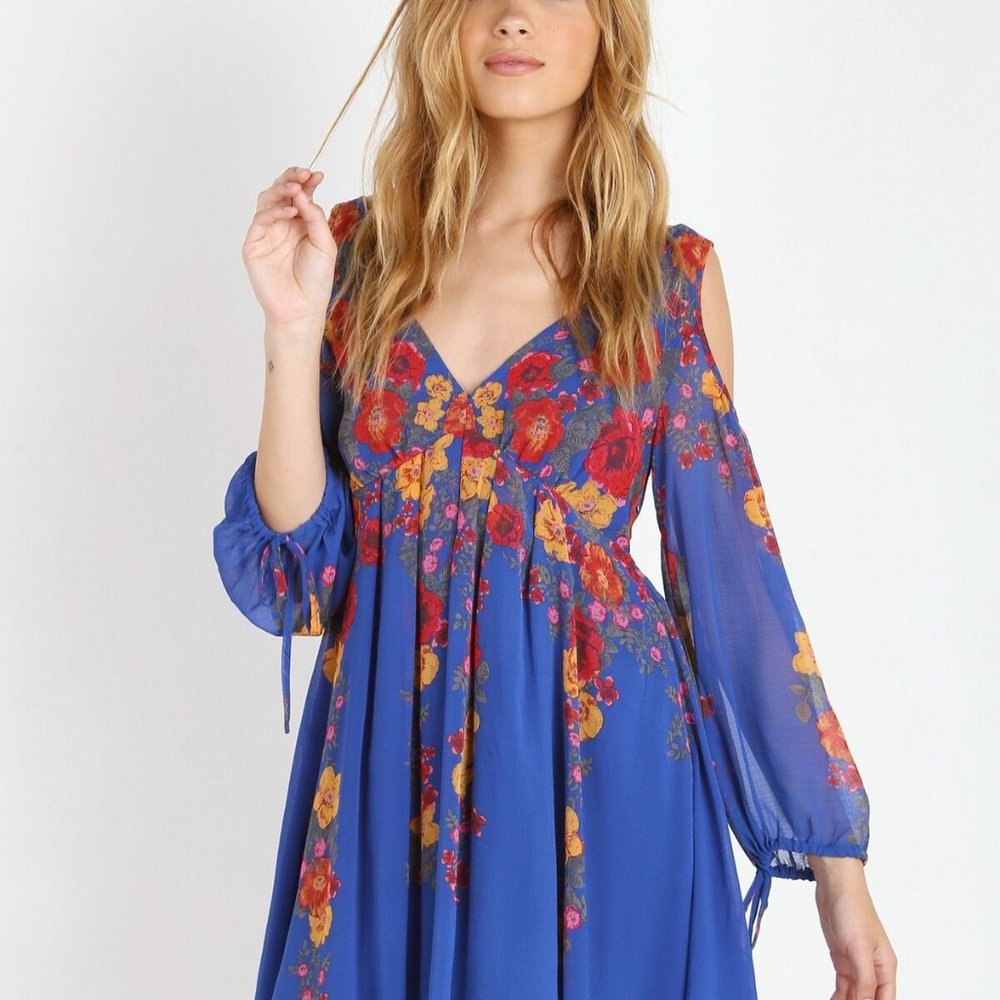Free People Penny Lover Mini Dress Blue HW9603 - Picture 2 of 11